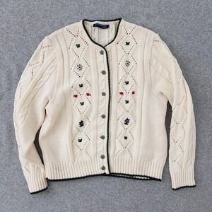 Pfister Cardigan Sweater Womens 48‎ Austria Trachten Embroidered Cable Cottage